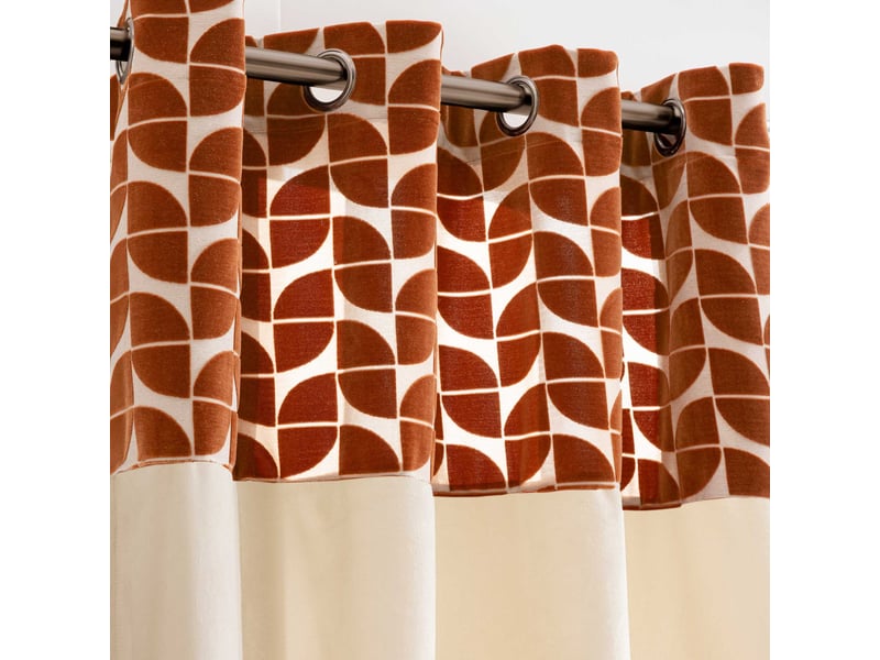  Rideau tamisant à œillets en velours avec bandeau géométrique 140x240 cm  - Conforama C