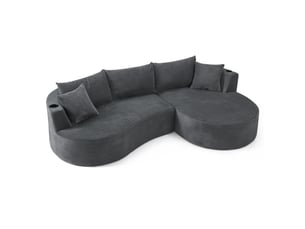 Canapé d'angle compressé droit fixe <strong>STILVORA</strong> <strong></strong> 3 places Velours côtelé Gris