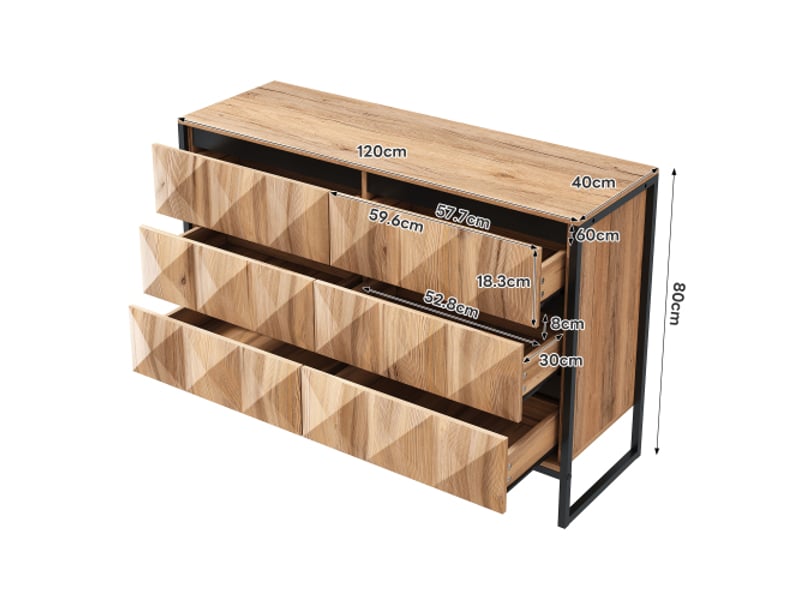  Commode aux tons noirs et bois naturel, pieds en métal et portes surélevées  - Conforama C