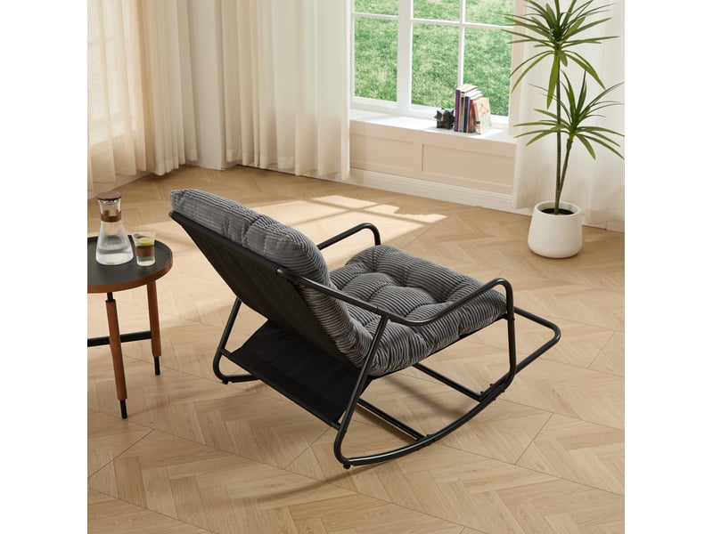  Fauteuil à bascule d’extérieur en acier noir avec coussin gris 75x116x82 cm  - Conforama D