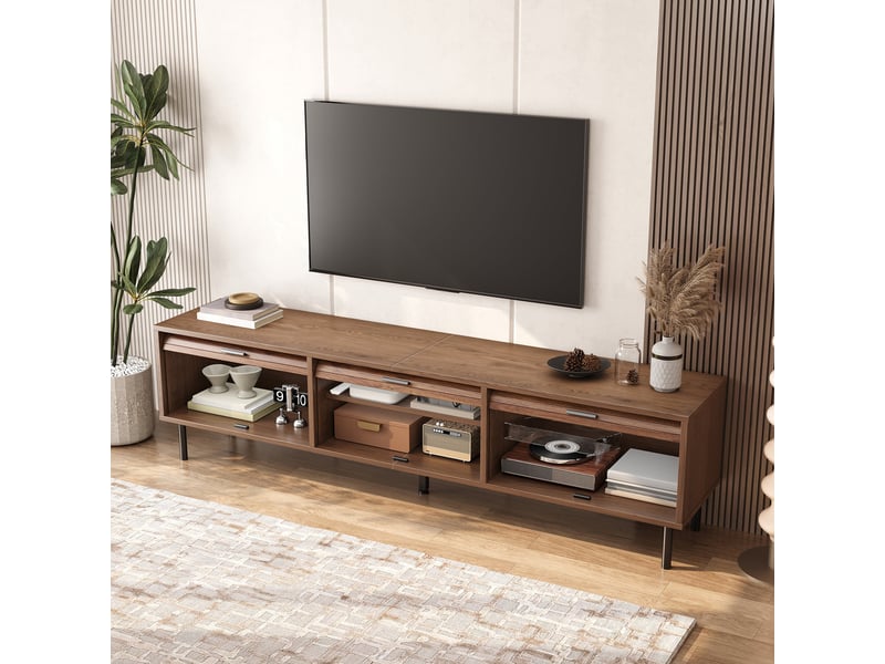  Meuble tv effet noyer à 3 portes coulissantes, style rétro 180cm  - Conforama C