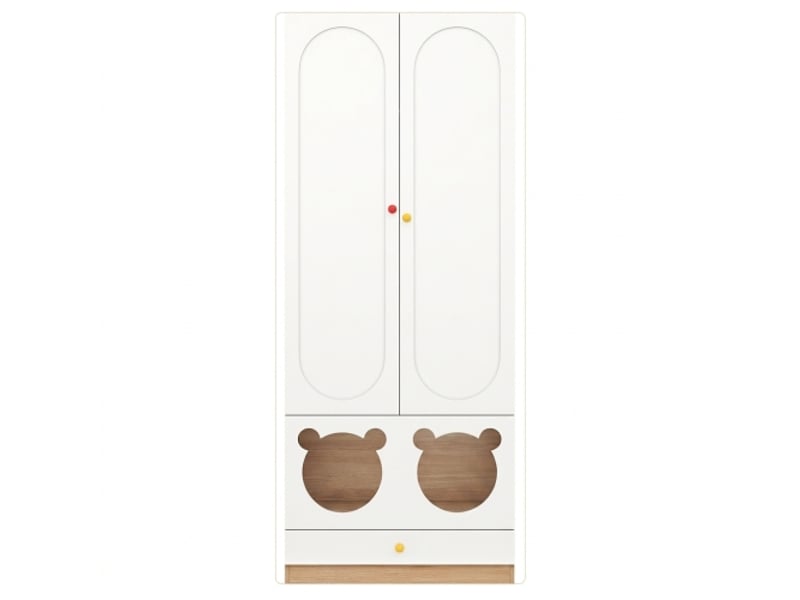  Armoire enfant 2 portes avec penderie et tiroirs, 80x50x200 cm, finition bois et blanc  - Conforama E