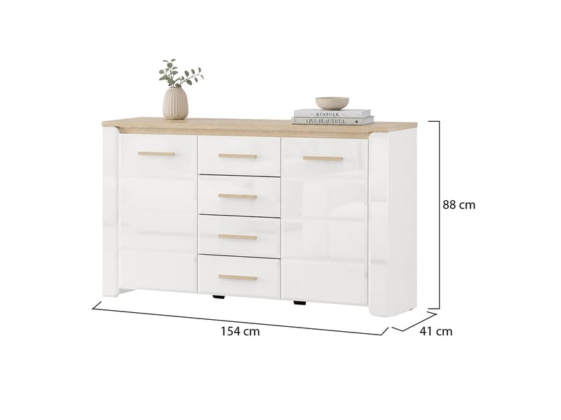  Buffet barone, armoire 4 tiroirs, 154x41x88h cm blanc Barone - Conforama E