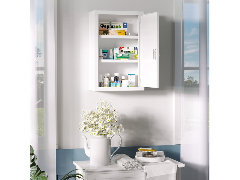  Armoire à pharmacie murale verrouillable 30x14x46 cm avec 3 compartiments et 2 clés blanc  - Conforama B