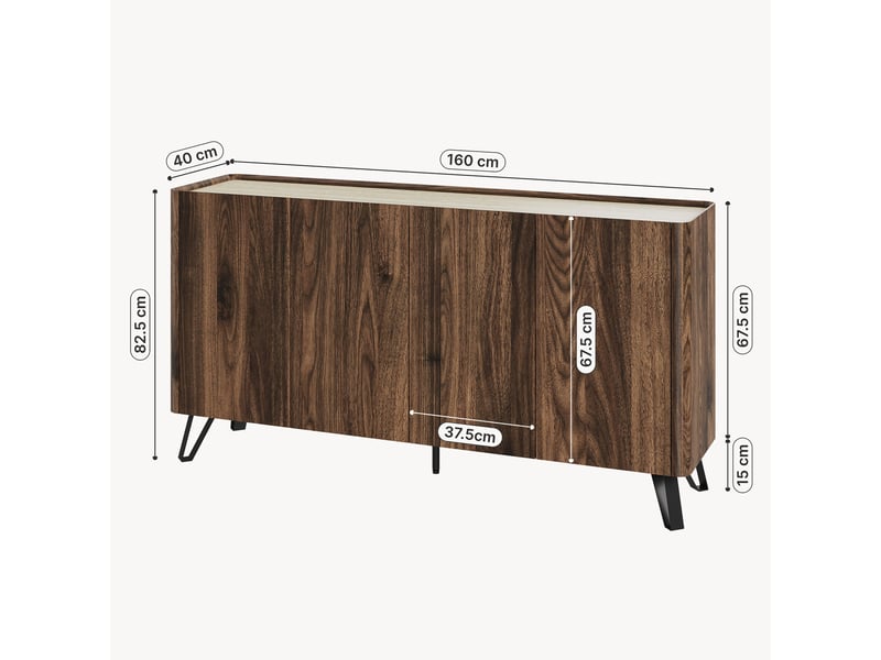  Buffet trorlon 160 x 40 x 83 cm effet noyer travertin noir [en.casa]  - Conforama C