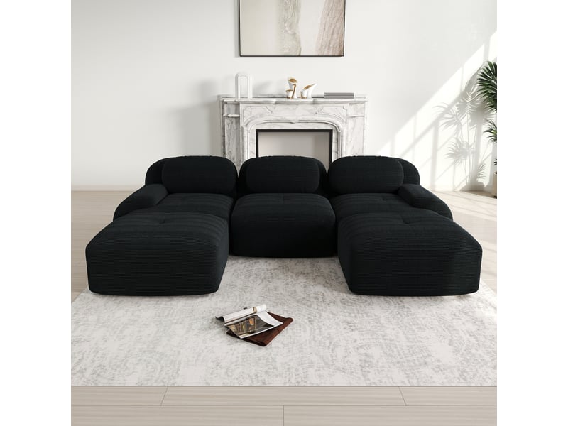 Canapé modulable, canapé de salon, en velours tricoté, noir, livré monté, sans structure, pour salon, bureau, chambre  - Conforama C