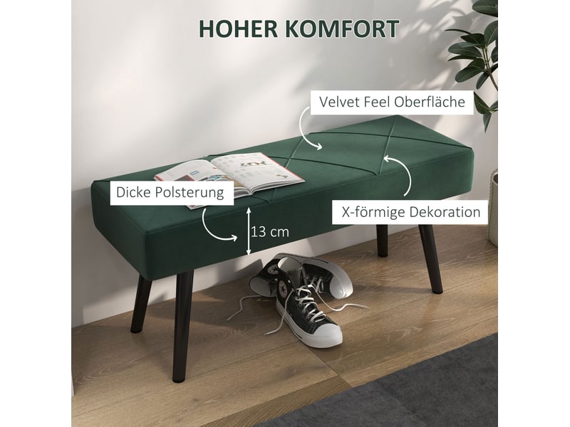  Banc 100x36x45 cm effet velours métal vert  - Conforama D