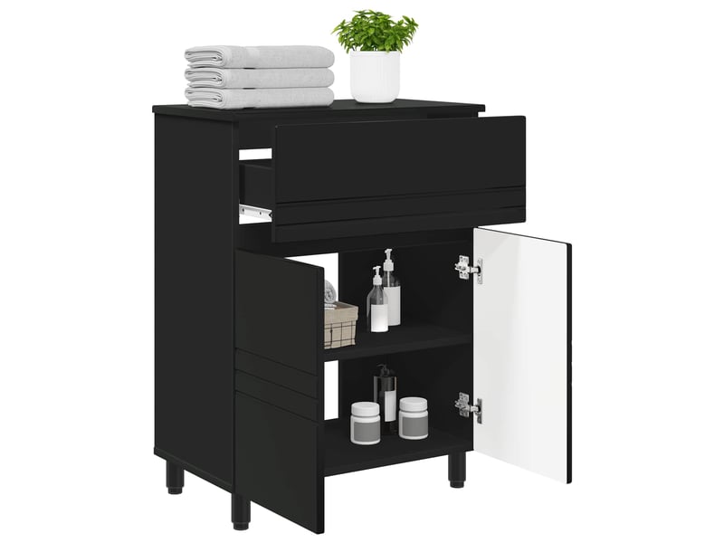  Unité de vanité de salle de bain, meuble de rangement noir 60x35x80 cm  - Conforama C