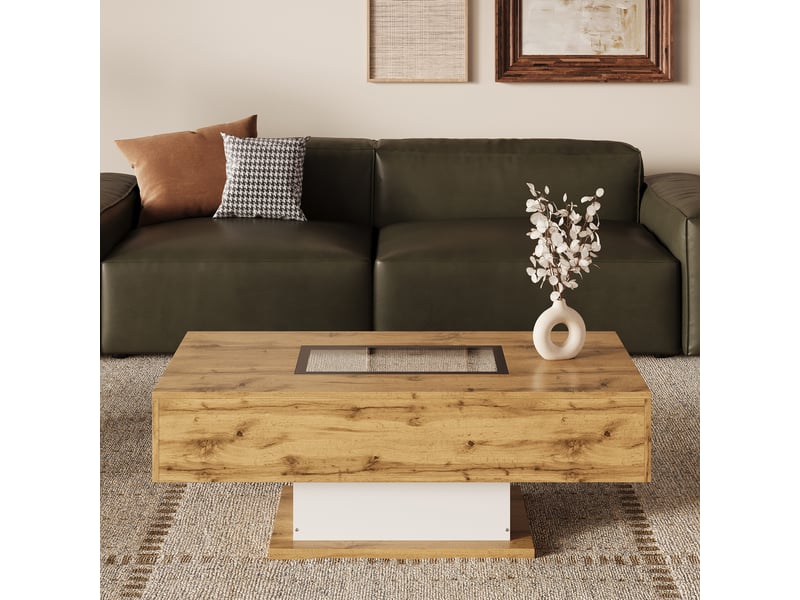 Table basse contemporaine avec éclairage led multicolore, plateau en verre et 2 tiroirs – design moderne - Conforama B