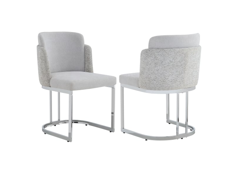 Lot de 2 chaises de salle à manger modernes et confortables – pieds galvanisés argent et tissu chenille gris clair - Conforama A