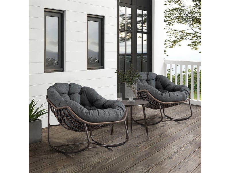  Fauteuil à bascule en rotin design œuf - xl - coussin épais gris foncé - structure acier robuste - gris foncé  - Conforama D
