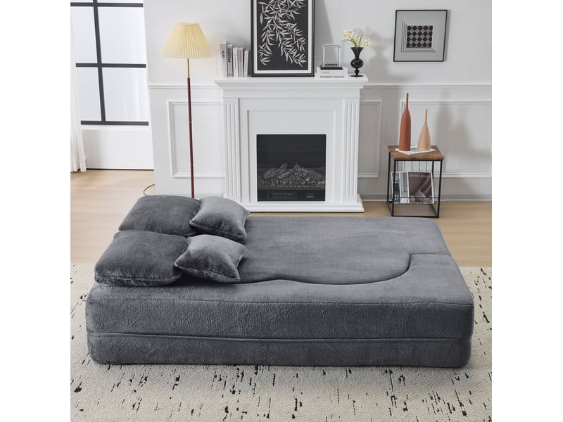 Canapé de sol convertible 2 places bleu et gris avec 4 coussins  - Conforama C