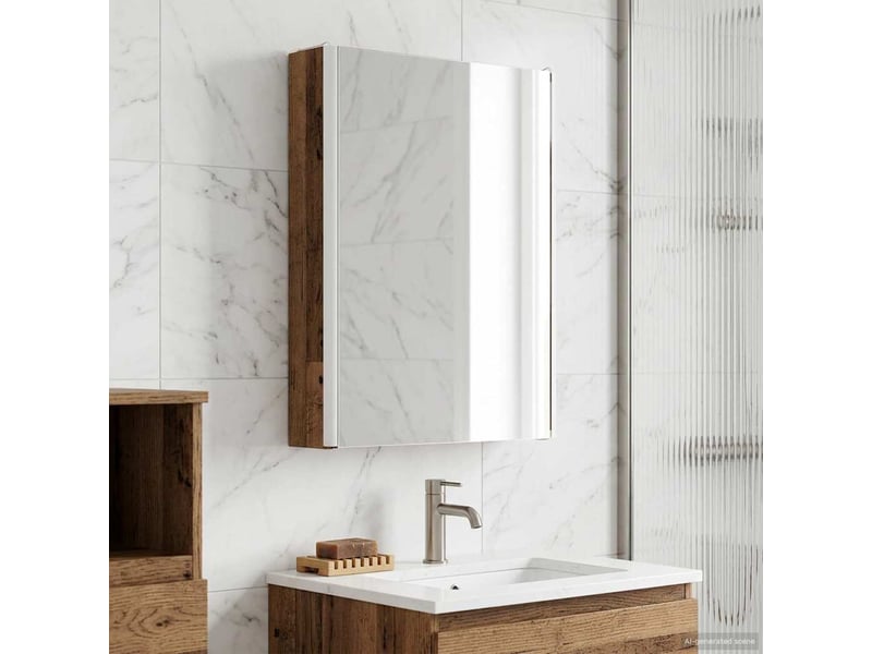 Armoire miroir de salle de bain, cabinet de salle de bain bois ancien 43 x 11,5 x 60,5 cm cf65144  - Conforama D
