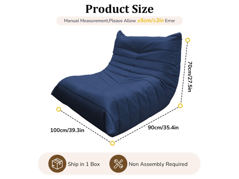  Fauteuil lounge de sol ergonomique 100x90x70 cm bleu flanelle mousse de rembourrage confort lecture détente evarich - Conforama C
