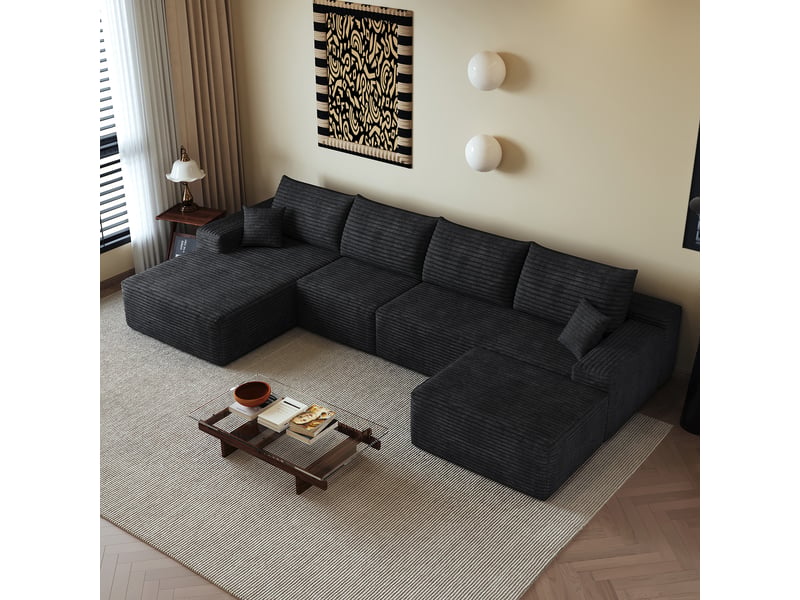 Canapé d'angle, canapé modulable, livré monté, design moderne, 340 cm, pour salon, chambre, appartement, assise profonde, noir - Conforama W