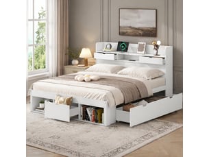 Lit avec rangement 140x190 cm HAVRYA coloris blanc
