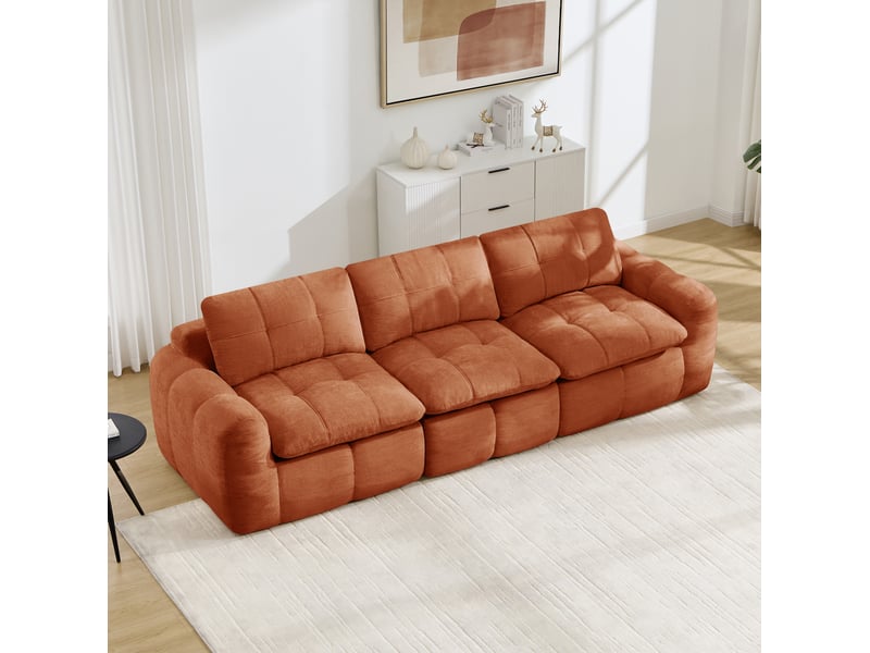  Canapé modulaire 3 places modenvie en chenille orange, assise et dossier rembourrés, sans montage, 264 x 97 x 68 cm  - Conforama B