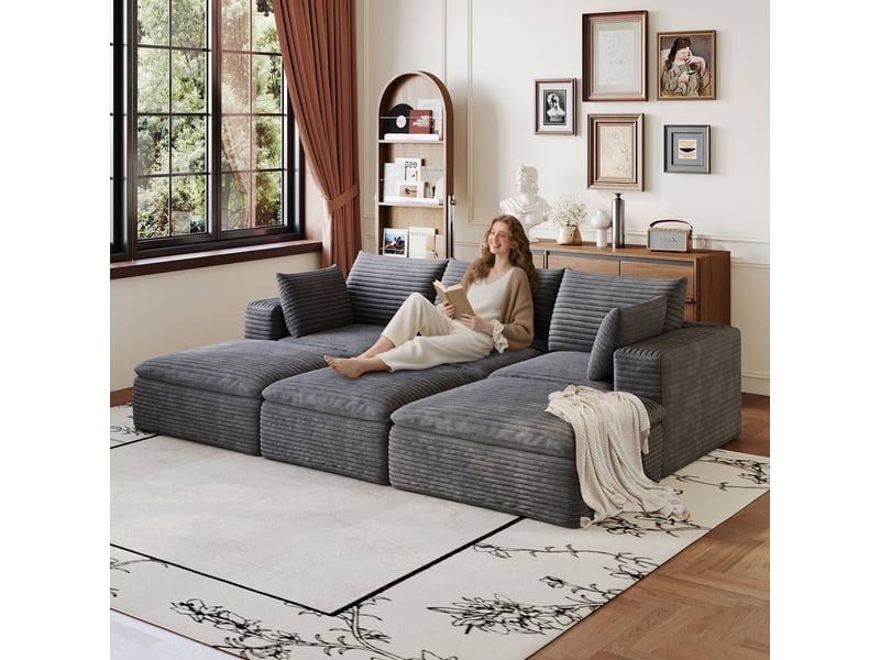  Grand canapé velours côtelé gris foncé 260 cm, canapé nuage sans montage pour salon et appartement  - Conforama E