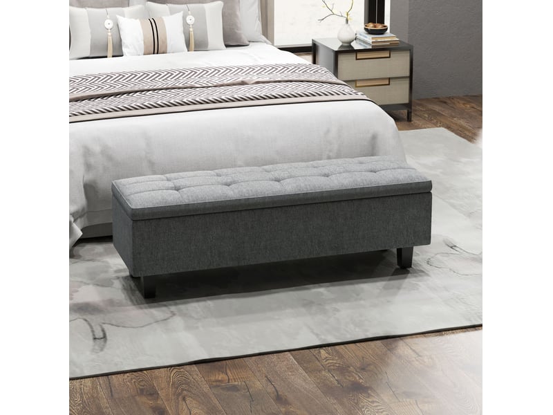  Banc de rangement 138 x 40 x 45 cm gris foncé, tissu aspect lin, assise capitonnée pour chambre  - Conforama B