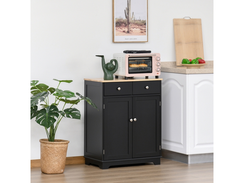  Buffet salon noir placards 2 tiroirs étagères réglables 68x40x85 cm  - Conforama C