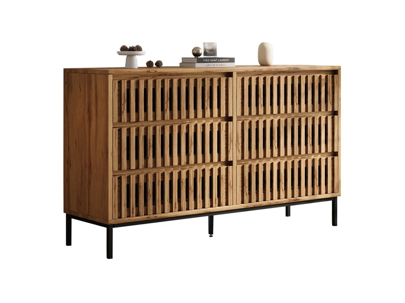  Buffet et enfilade avec 6 tiroirs, piètement à 5 pieds, rangement pour salle à manger mdf naturel 120 × 40 × 81 cm  - Conforama A