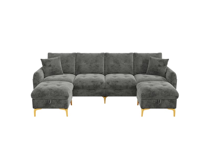  Canapé modulable 4 places en u avec poufs de rangement 263 x 137 cm homvra  - Conforama A