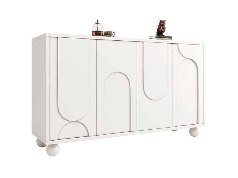 Buffet bas 4 portes mdf blanc 120x35x71 cm avec étagères réglables - Conforama A