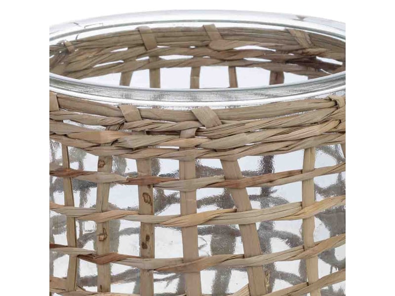  Bougeoir en verre recouvert de fibres naturelles marron d13x17 h cm  - Conforama D