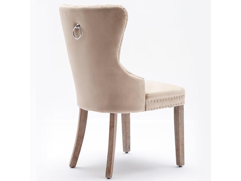  Chaise salle à manger knocker beige lot de 4, velours, clous, pieds bois massif  - Conforama D