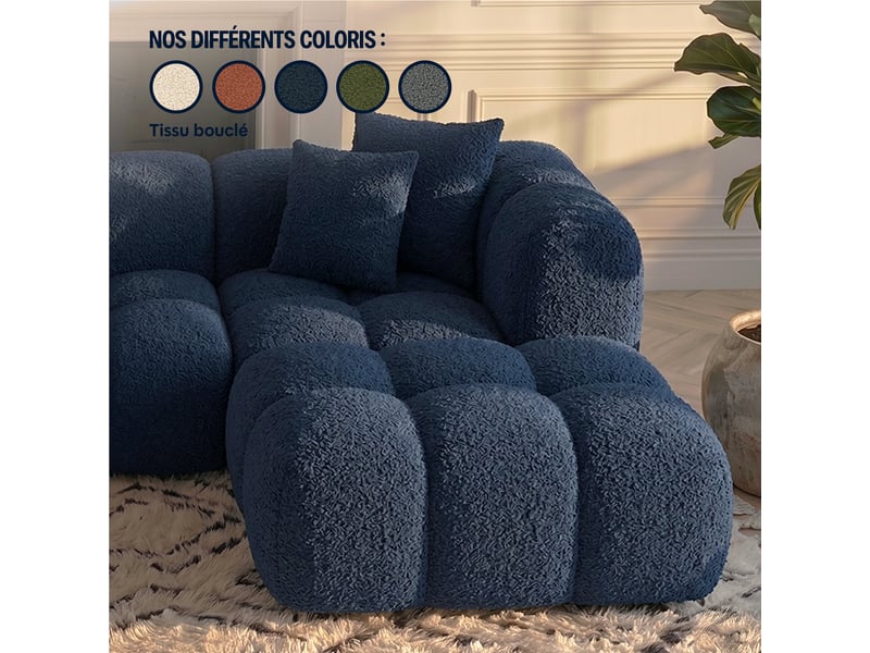 Canapé nuage en u convertible en bouclette bleu - alba - morphea - Conforama D
