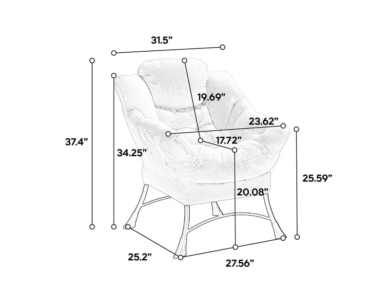  Fauteuil avec pouf et poche latérale, assise ergonomique en acier et tissu flanelle vert clair  - Conforama C