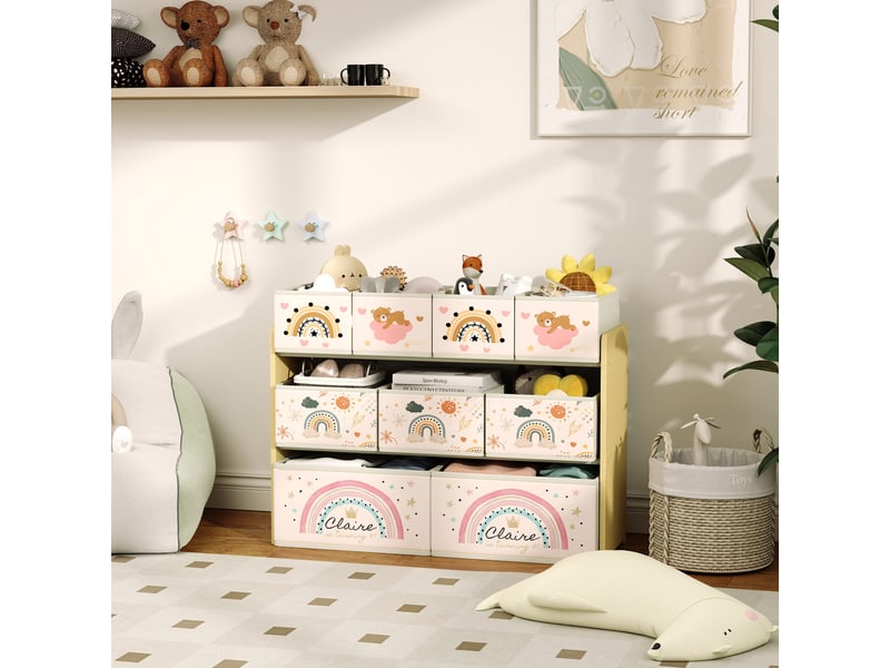 Meuble de rangement pour jouets d'enfants à 3 niveaux avec 9 bacs en tissu, 93 x 30 x 70 cm, jaune - Conforama C