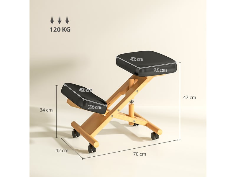  Chaise ergonomique à genoux avec roulettes, tabouret pour soulager les douleurs cervicales à la maison et au bureau  - Conforama E