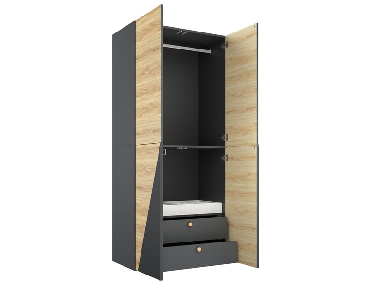  Armoire penderie 90x50x200 cm, 1 tringle, porte-pantalons, boîte de rangement, 2 tiroirs, mdf, coloris bois et gris OMNIGLINT TRADING LTD - Conforama D