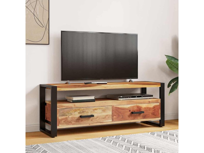  Meuble tv - banc tv - meuble de rangement 120x35x45 cm bois massif avec finition miel  - Conforama A