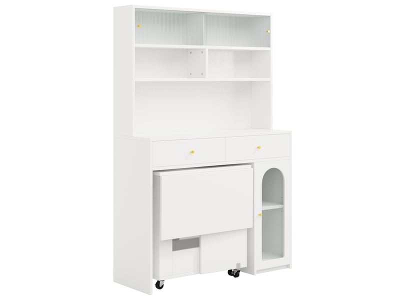  Meuble de cuisine muvano, ensemble avec table pliante et buffet haut blanc à roulettes  - Conforama R