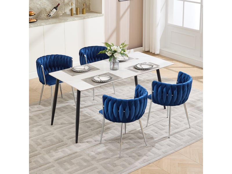  Lot de 2 chaises de salle à manger en velours bleu marine, pieds métalliques argentés  - Conforama E