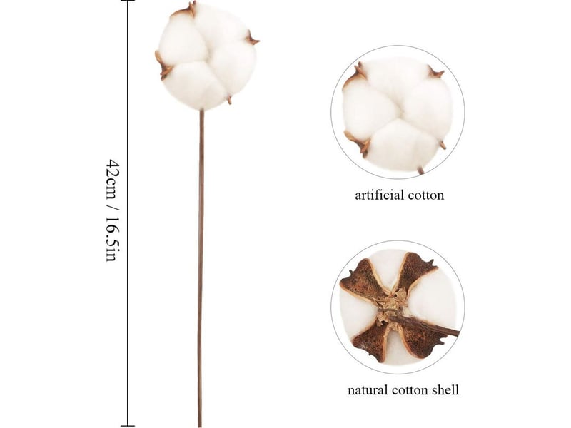  Lot de 20 fleurs de coton naturel séchées, tiges artificielles, branches décoratives pour balcon, maison, table, composition florale  - Conforama B