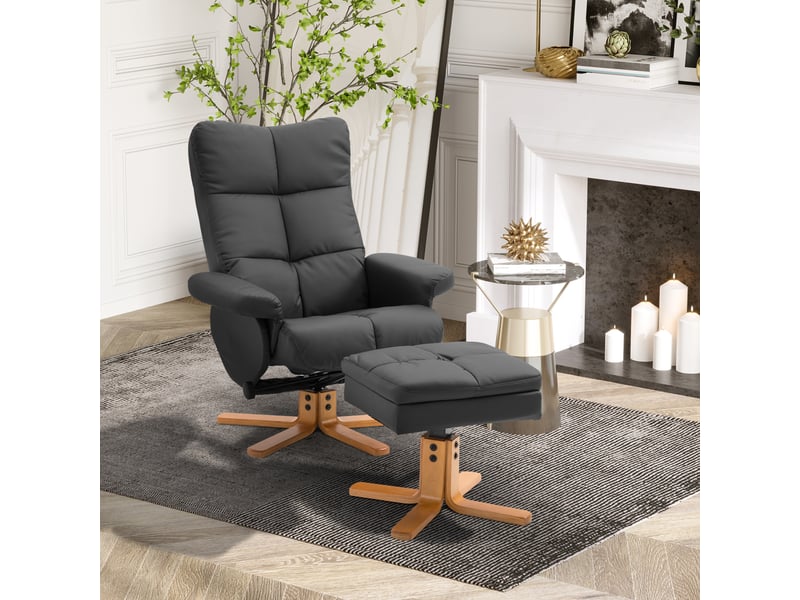  Fauteuil inclinable avec repose-pieds, tv pivotant 360°, lecture chambresalon, similicuir, noir.  - Conforama D