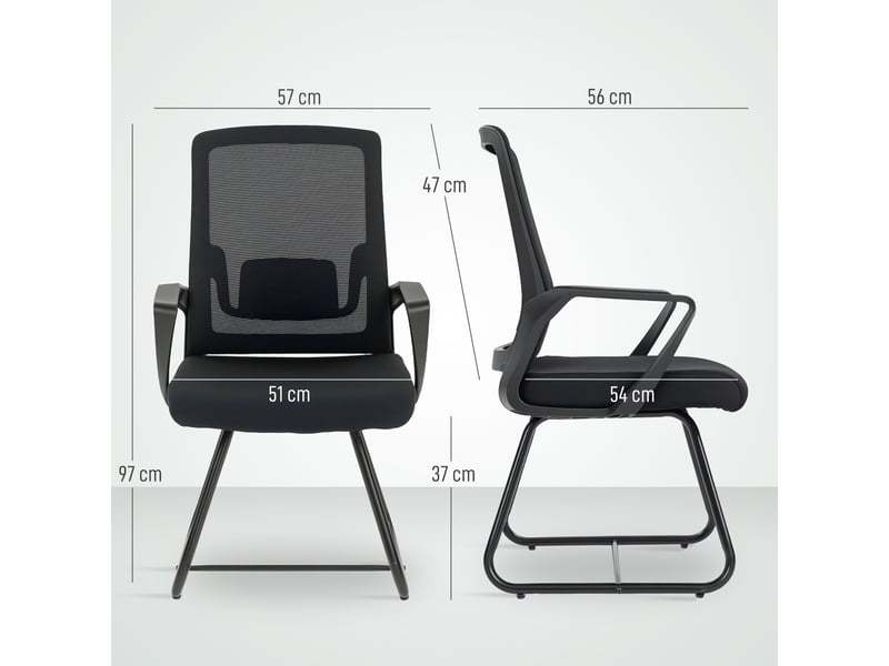  Chaise de bureau ergonomique sans roulettes, soutien lombaire, chaise de conférence avec dossier en maille, noir  - Conforama C