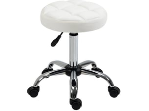 Tabouret roulant 35,5x51-67 cm, pivotant, réglable, avec roulettes, pour bureau et salon de coiffure, similicuir blanc