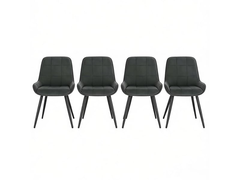  Lot de 4 chaises de salle à manger 52.5×43×81.5cm, cadre en métal, finition gris foncé, dossier courbé, motif à carreaux  - Conforama A