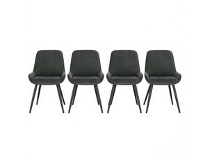 Lot de 4 chaises de salle à manger 52.5×43×81.5cm, cadre en métal, finition gris foncé, dossier courbé, motif à carreaux