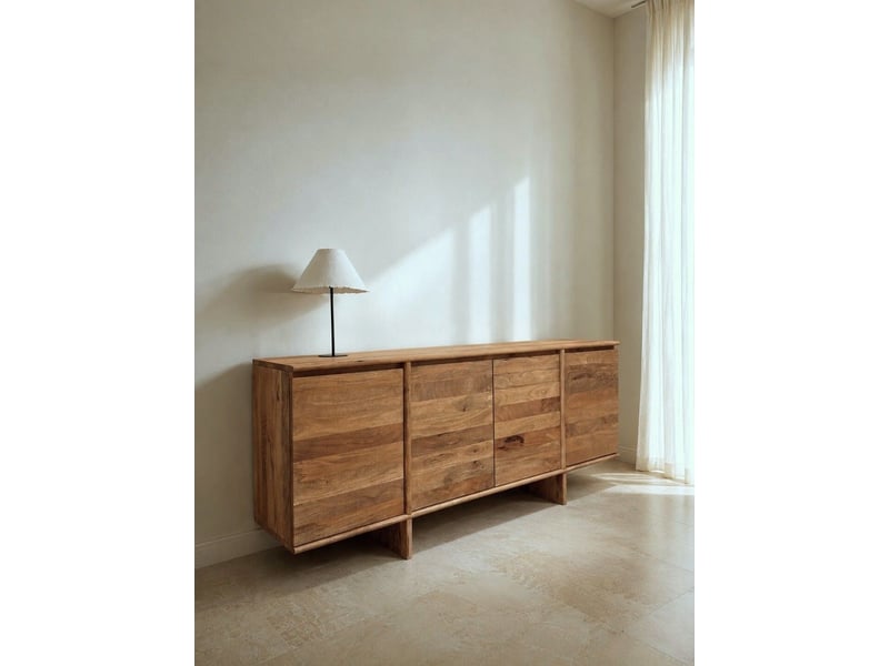  Buffet à 4 portes en bois de manguer masif naturel avec pieds en bois  - Conforama B