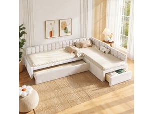 Lit gigogne 90x200 cm <strong>OKMYHOME</strong>  <strong></strong> coloris beige