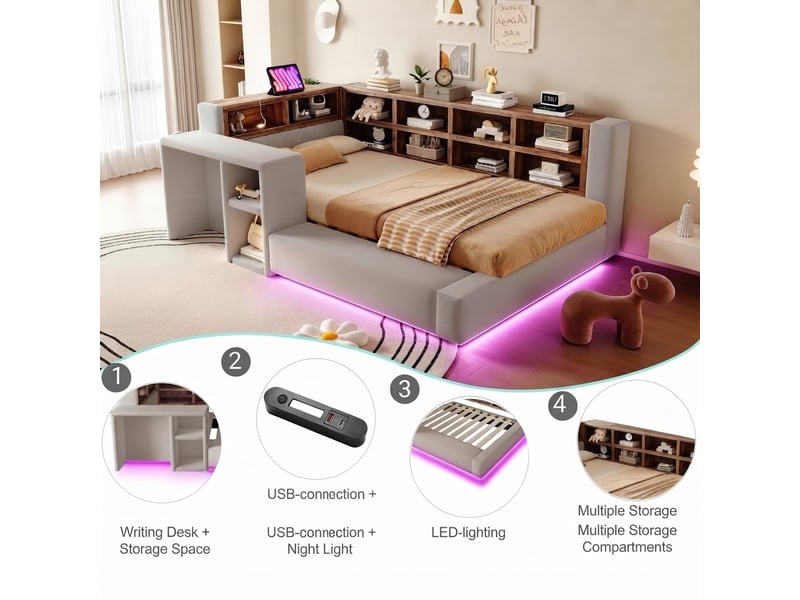  Petit meuble de rangement, 210x116x74 cm, éclairage led, ports de charge, gris LDU00645AAG-conf-NEW - Conforama R