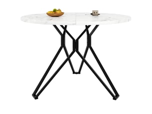 Table ronde 100 cm - plateau mdf marbre noir, pieds métal, 4 places – salle à manger et salon