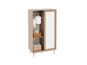 Armoire enfant à 2 portes coulissantes, blanc et naturel, 80 x 46 x 141,5 cm