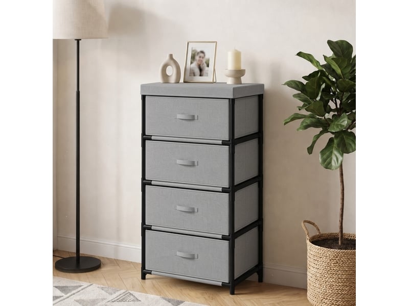  Commode 4 tiroirs 42 x 32 x 80 cm – gris et noir – cadre en acier et montage sans outil  - Conforama D
