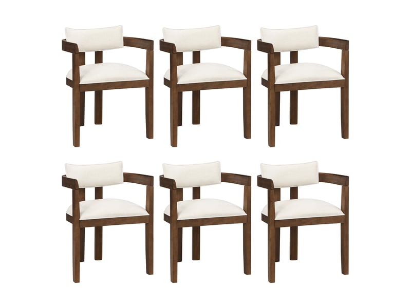  Lot de 6 chaises de salle à manger 60,5x57,5x78,5 cm, bois, avec accoudoirs, teinte noyer, style classique  - Conforama A
